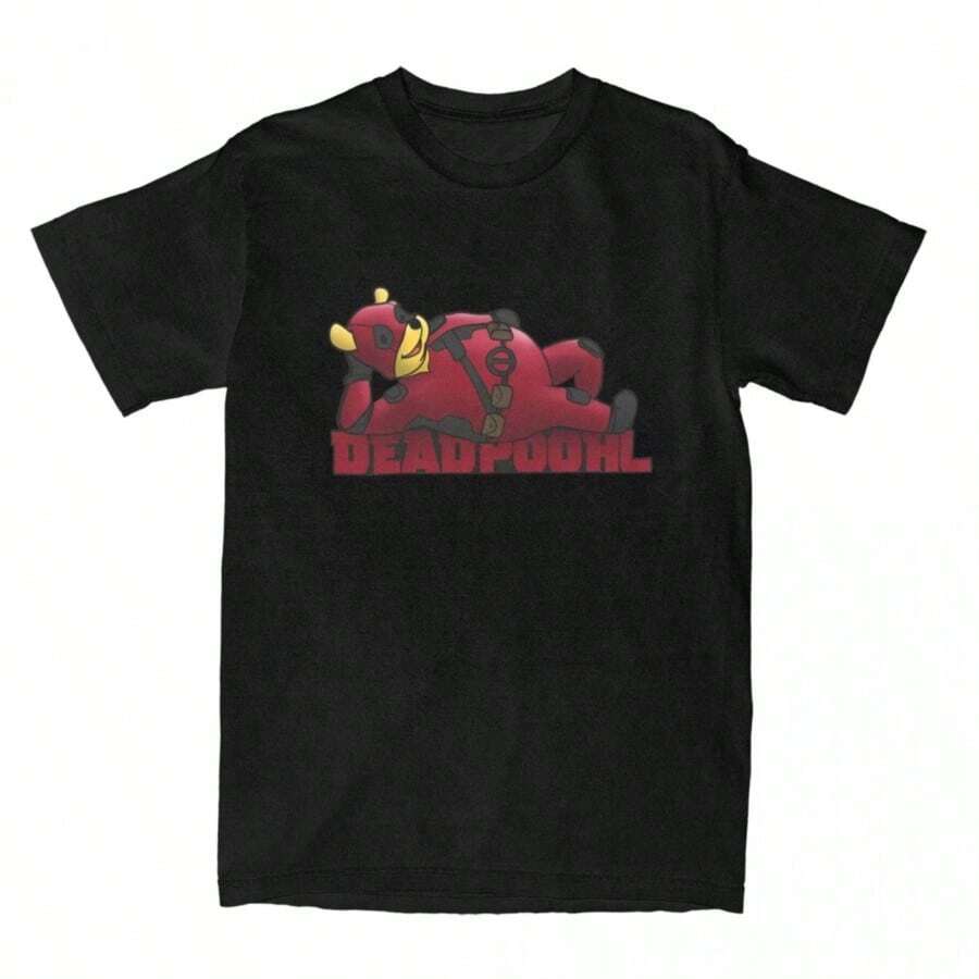 BREATHABLE SUMMER Men's Winnies Thes Poohs DeadPool Parody T-Shirt Cotton Clothing Summer Y2K T-Shirt O Neck Hipster Loose Tee Shirt Big Size 5XL 6XL - màu đen - Xem 1