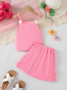 Conjunto de 2 piezas de verano para niñas, top sin tirantes y falda mini con estampado de mariposa, adecuado para niñas de 4 a 7 años, para usar en exteriores, diario y estilo casual elegante
