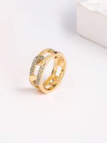 1 Set de pulsera y anillo con cadena geométrica y microperlas de circonita, un elegante juego de pulsera y anillo para uso diario de mujer