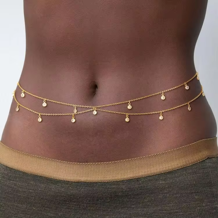 1pc New Rhinestone Tassel Waist Chain For Women, Beach Fashion Crystal Body Chain Waist Decor - Double Cross Waist Chain - View 2