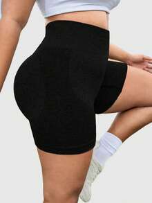 TNTOR Pantalones cortos deportivos de diario de unicolor para mujer de talla grande, shorts ajustados elásticos de yoga transpirables, shorts de compresión de cintura alta que levantan el trasero, color negro para entrenamiento y ejercicio, con absorción de humedad