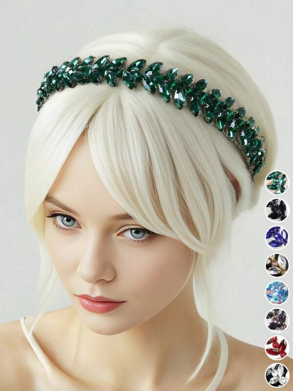 Green Rhinestones Headbands Wedding Hair Accessories For Women And Girls Bride Headdress Christmas Halloween Party Headwear Hairband Diadema Hair Hoop