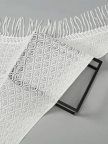 1 chiếc khăn choàng dệt kim tua rua tam giác trơn màu mới dành cho nữ, khăn choàng dệt kim poncho cho mùa thu/đông để mặc - 07-trắng - Xem 4