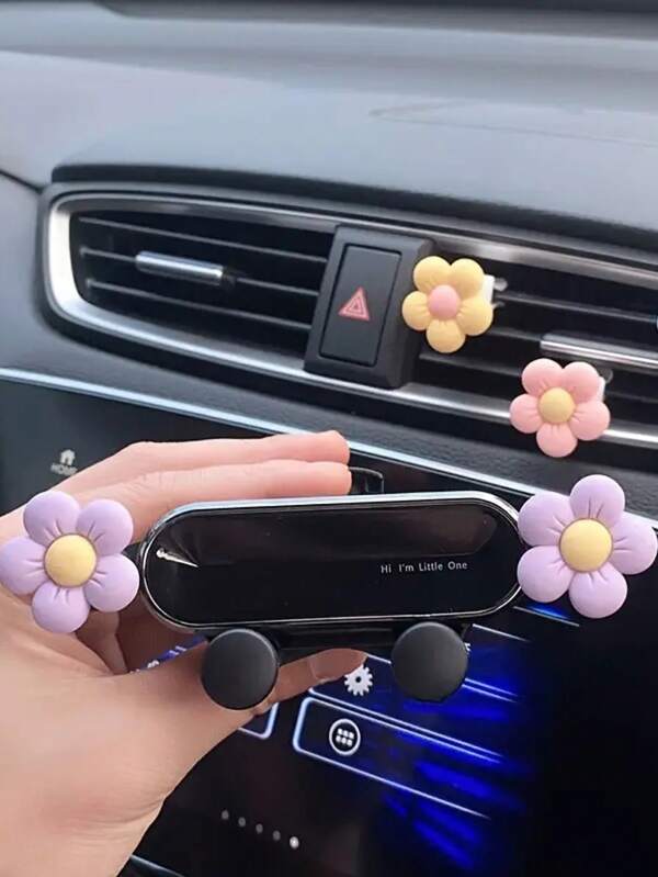Suporte de telefone para carro com flor roxa, 1 peça, suporte de ventilação para telefone por gravidade, novo painel de controle central de navegação para painel de carro, suporte de telefone com flor
