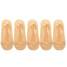 5對/批女士襪子踝短筒不露腳夏季薄款套裝白色低口船襪帶蕾絲硅膠防滑 - 彩色 - 查看 8