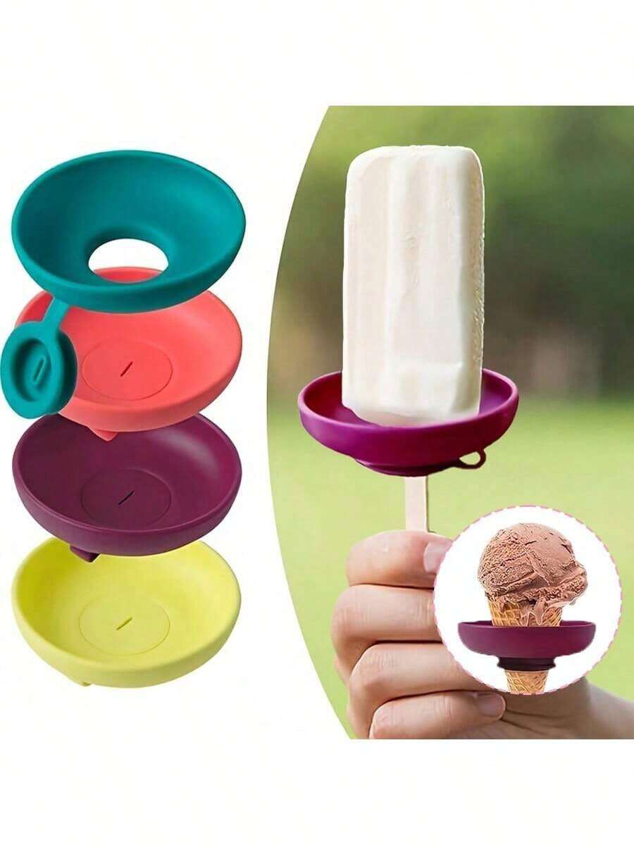 1 Stück Silikonhalter-Set für Eiscreme, Sommer Eis-am-Stiel Halter, auslaufsicherer Waffel-Ständer mit Tropfschutz, tragbares Eislutscher-Formblech mit Transporttasche - spülmaschinenfest