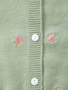Baby Girls Crew Neck Floral Embroidered Knitted Cardigan - Cadet Blue - View 3