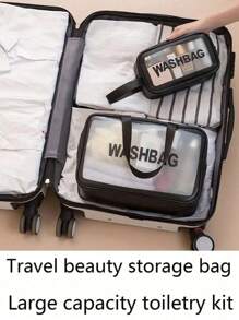 1 pièce Sac de toilette imperméable en PVC, sac de maquillage portable de grande capacité, pour le voyage, la plage, l'université, range les cosmétiques, les articles de toilette et les accessoires