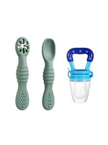3 件装婴儿硅胶喂食勺水果蔬菜喂奶奶嘴出牙辅食舒缓易抓握适合日常使用
