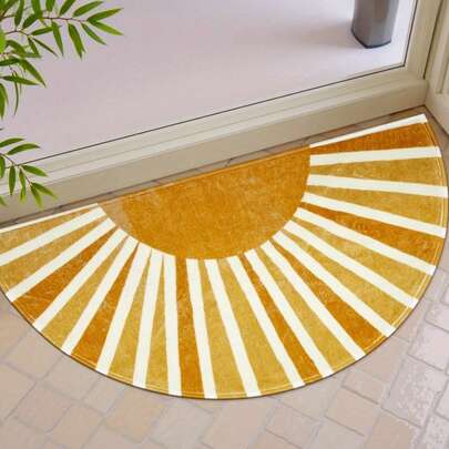 1 pieza Alfombra en forma de medio círculo con forma de sol, suave y brillante, antideslizante, adecuada para decoración de dormitorio y sala de estar, tapete absorbente para cocina, decoración de dormitorio, decoración de habitación, alfombra pequeña, manta, alfombra de exterior, alfombra de jardín, alfombra de sala de estar