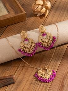 3 件套波西米亚风格合金心形铃铛耳环项链套装，女士日常佩戴