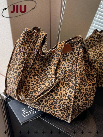 Retro Leopard Print Nylon Tote Bag, Large Capacity Shoulder Bag, Multi-Pocket Design, Multifunctional Shoulder Bag, Minimalist Beach Bag, Large Capacity Shopping Bag, Convenient Backpack. Suitable For Travel, Vacation, Business, Commuting, Shopping, Office, Campus, Library, Beach, Cruise, Dating, Work, Students, Nurses, Teachers, Flight Attendants, Business Professionals, Holiday Gifts, Birthday Gifts, Ideal Teacher's Day Gifts.