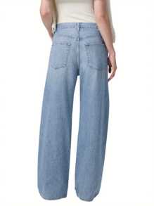 Women's Spring Summer Denim Pants Solid Color Wide Leg Drawstring Trousers With Pockets