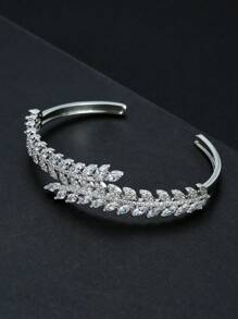 1 peça Pulseira elegante com folha de zircônia, bracelete com abertura, joia microincrustada, presente para mulheres, uso diário