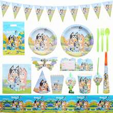 Disposable Meal Plate Sets With Dog Bruy Themed Birthday Party Decorations, Triangular Flags, Atmosphere Banners (5 Sets For Each Style)(Set Of 10 7-Inch Paper Trays, Set Of 10 9-Inch Paper Trays, Set Of 10 Paper Cups, Set Of 6 Popcorn Boxes, Set Of 6 Dragon Blowers, Set Of 6 Speakers, Set Of 10 Masks, Set Of 10 Triangular Flags, Set Of 10 Straws, Set Of 10 Invitation Cards, Set Of 20 Tissues, Set Of 6 Paper Caps, Set Of 1 Tablecloth) - 彩色 - 查看 1