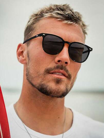 1 pieza Gafas cuadradas de moda de acrilico negro casuales para hombre, adecuadas para uso diario