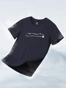 CAMEL CROWN 男士速干短袖衬衫夏季登山速干短袖T恤情侣运动印花半袖T恤 - 幻影黑 - 查看 3