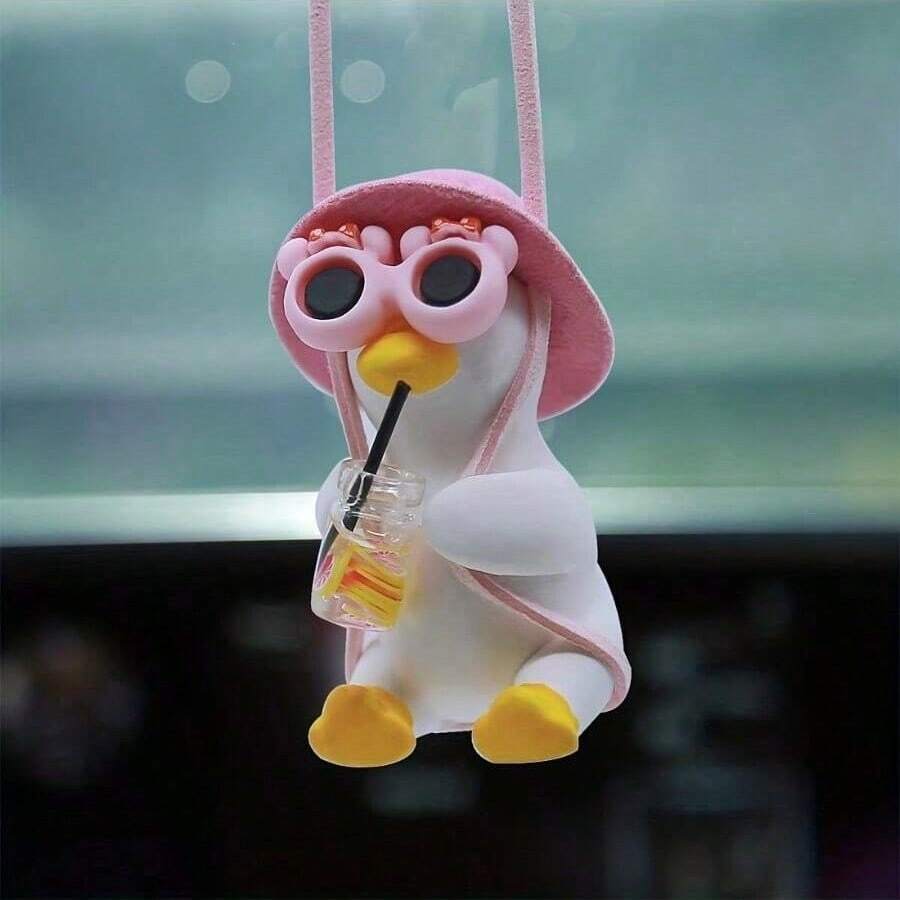 1 Pezzo Accessori auto da donna: decorazione a forma di anatra dondolante per lo specchietto retrovisore, ciondolo carino, ornamento per auto