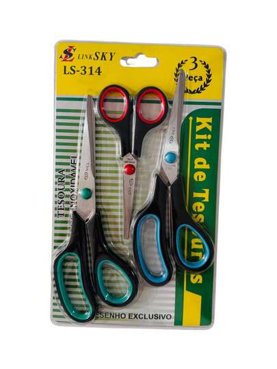 Kit Com 03 Unidades De Tesouras Artesanato Costura Escolar Escritório (03-TESOURAS)