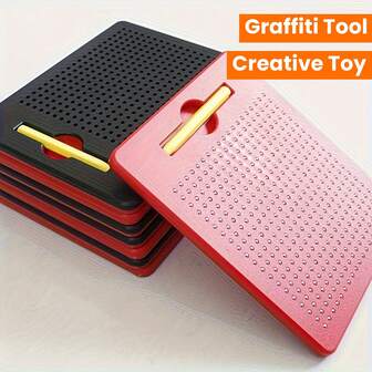 1 pieza Tablero magnético de dibujo portátil rojo con bolas de acero suaves, escritura digital, adecuado para el regreso a clases, cumpleaños, Navidad, Año Nuevo y regalos festivos