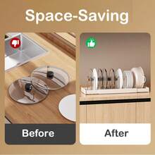 Pots And Pans Organizer Under Cabinet, Adjustable Pot Lids Holder Rack,  Expandable Bakeware And Cutting Board Organizers, Cookie Sheet Baking Pan, Tray Organizer For Kitchen Storage