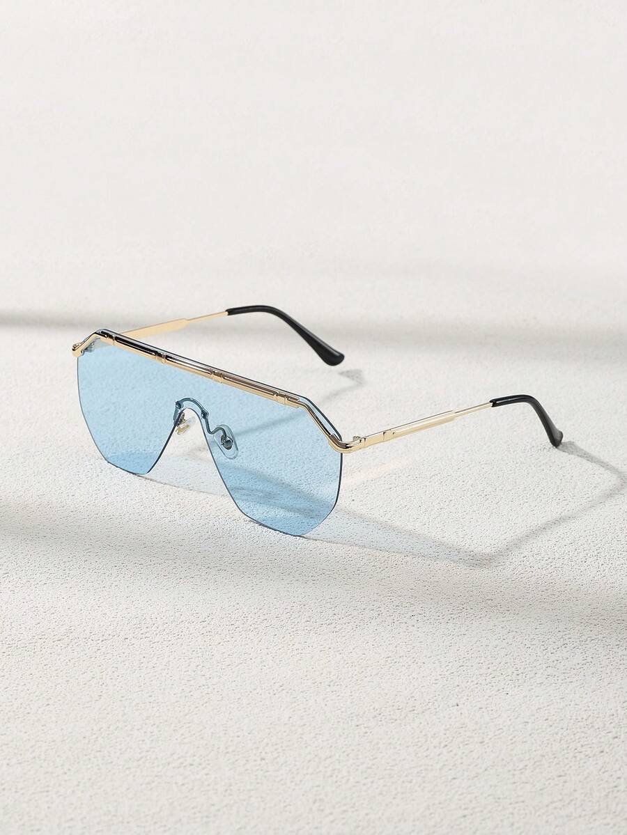 1pc Men's Fashion Metal Frame Blue Glasses