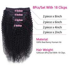 Daily Wear Kinky Curly Clip In Hair Extensions Human Hair For Glamorous Women Girl Gang Soft Girl 8pcs 120g/Set Brazilian Virgin Natural Clip Ins For Women - Natural Black - 查看 5