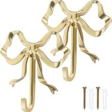 1pc/2pcs Gold Brass Bow Tie Wall Hook - Polished Wall Mounted Decorative Hook With Screws, Suitable For Hanging Clothes, Towels, Bags, Doors, Bathrooms, Kitchens And Bedrooms, Also Suitable For Holiday Decorations, Mother's Day Gifts, Graduation Gifts, Home Essentials - Multicolor - View 9