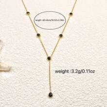 1pc 18K Gold Plated Stainless Steel Y-Chain Necklace With Black Zirconia Water Drop Tassel Pendant, Fashion Jewelry Suitable For Women's Daily Wear Or Holiday Gifts