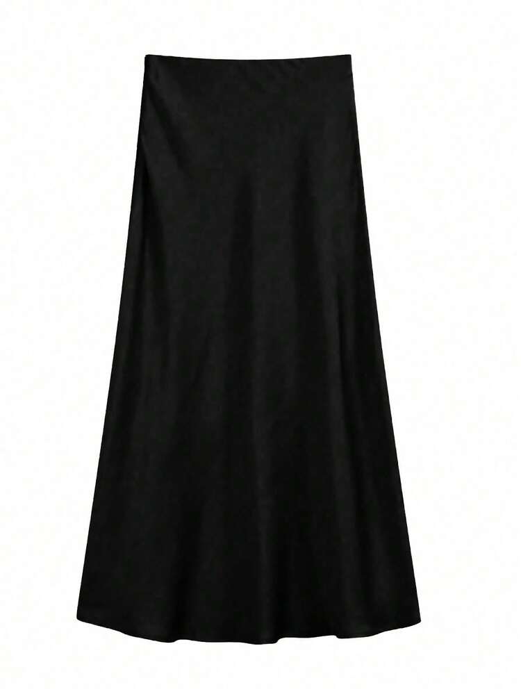 2024 Summer New High Waist Slimming Retro Satin Peplum Fishtail Skirt For Women Black Spring - Black - View 2
