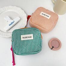 1pc Color Matching Plaid Women's Storage Bag, Portable Multi-Functional Travel Cosmetics Storage Bag, Beauty Bag, Storage Bag For Eyeshadow Disc, Liquid Foundation, Eye Cream, Loose Powder And Sundries, Suitable For Parties And Weddings. Makeup Use - Multicolor - View 10