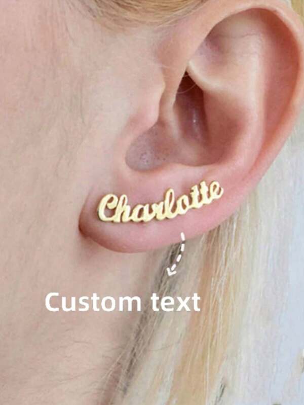 Individualisierbare Ohrringe für Damen aus Edelstahl in Goldfarben mit geschwungenen Schriftzeichen, bohemischer Sommerschmuck, personalisiertes Geschenk, Geburtstagsschmuck, Memorialgeschenk für Ehefrau, Paargeschenk zu Weihnachten, alltägliches Tragen, Gold, Stil: vintage, schlicht