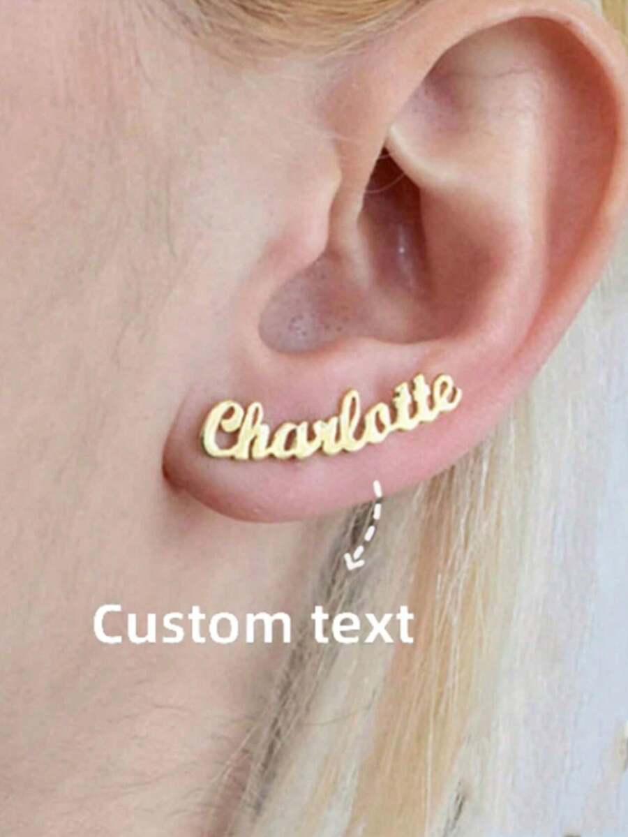 Custom Name Women's Earrings Classic Stainless Steel Gold Cursive Letters Arc Earrings Bohemian Summer Earrings Personalized Charm Birthday Jewelry Memorial Gift For Wife Couple Christmas Gift Daily Wear Gold Stylish,Vintage,Simple