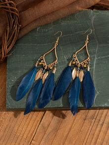 1pair European And American  Geometric Shape Chic Feather Earrings For Women Daily Wear - Classical - View 17