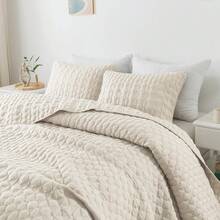 Dark Grey Quilt King Size Bedding Sets With Pillow Shams, Lightweight Soft Bedspread Coverlet, Quilted Blanket Thin Comforter Bed Cover, All Season Spring Summer, 3 Pieces, 104x90 Inches - 象牙色(暖黃色調) - 查看 1