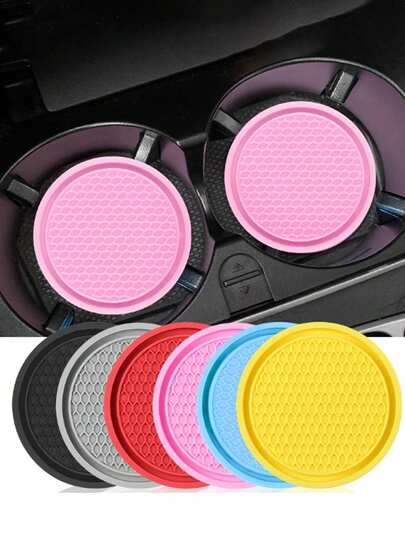 1/2pcs Car Cup Holder Coasters, Embedded Cup Holder Coasters, Universal Anti-Slip Car Cup Holder Embedded Decorative Silicone Cup Mats, Car Interior Pad, 7cm/2.75inch Soft Rubber Coaster Set Round Car Beverage Cup Holder Accessories