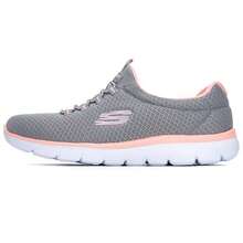 Skechers Zapatillas deportivas casuales elásticas sin cordones para mujer, zapatos deportivos casuales ligeros y cómodos - Gris/Rosa - Ver 1