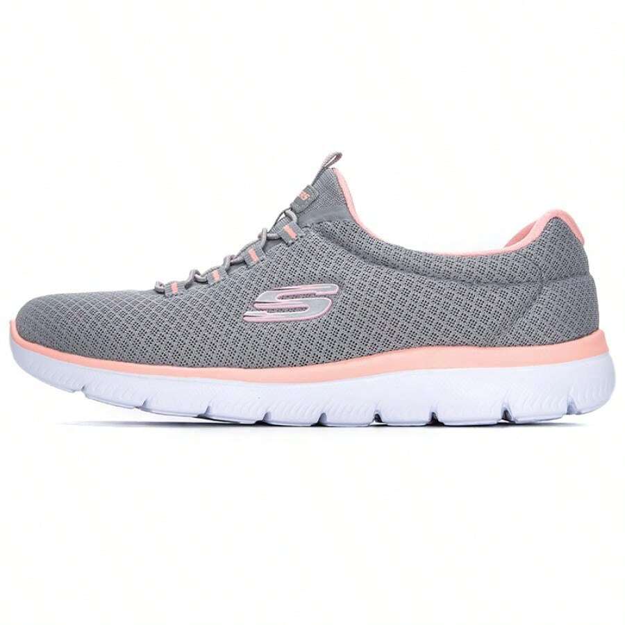 Skechers Zapatillas deportivas casuales elásticas sin cordones para mujer, zapatos deportivos casuales ligeros y cómodos - Gris/Rosa - Ver 1