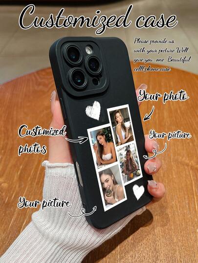 1pc Personalized High-Definition UV Printed Phone Case With Portrait/Cute Elements Collage/Matte Black Silicone Lens Protection Compatible With IPhone 16 Pro Max/16 Pro/15 Pro Max/14 Pro Max/13 Pro Max/15 Pro/14 Pro/15 Plus/14 Plus, S22 Ultra/S23 Ultra/S24 Ultra/A53/A14/A15, Honor X6/X6a/X7b/X8b, OPPO A54, Redmi A52s/P30/P30 Pro, Honor, A05/A05S/A03/A04E/A35/S20 FE/S24+/S25, Customized For Personalization, Daily Use Or Gift-Giving