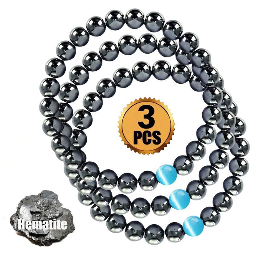 3 buc brățară magnetică vindecătoare brățară reglabilă cu hematit pentru drenaj limfatic, artrită, ameliorarea anxietății pentru femei și bărbați