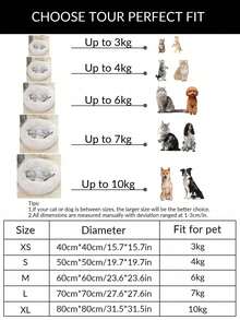 PETSIN 1 件毛绒（不可拆卸）圆形温暖厚宠物床/垫子适合中型/小型猫和狗，室内使用，柔软舒适的猫/狗床，四季皆宜 - 米色 - 查看 13