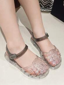 Sandalias de gelatina con brillo para niñas, sandalias de princesa, calzado informal y transpirable con combinación de colores para exterior y playa en verano - Plateado - Ver 8