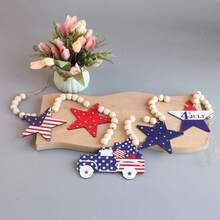 4th Of July USA Wooden Bead Garland - Colorful Patriotic Banner Decor For Home  Party - Blue - View 2