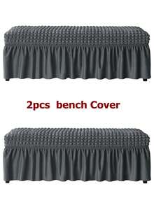1PC Seersucker Dining Bench Cover Solid Color Elastic Piano Seat Slipcover Stretch Bedside Chair Bench Protector Living Room - Dark Grey - View 5