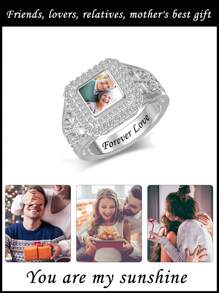 925er Sterling Silber quadratischer individuell bedruckter Foto-Ring - ein sentimentales und personalisiertes Geschenk für Liebhaber, Familie oder Freunde. Ideal für Jahrestage, Geburtstage, Valentinstag, Weihnachten oder andere denkwürdige Anlässe. Dieser Ring verfügt über einen quadratischen Fotorahmen mit funkelnden Details