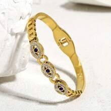 [Stainless Steel Evil's Eye Bangle] Stainless Steel Evil's Eye Pattern Bangle, Lucky Rhinestones Cuff Bracelet For Men Women, Fashion Jewelry