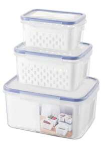 9 件套冰箱收纳盒 - 可堆叠，多功能厨房系统，适用于水果、蔬菜 | 3 个盖子、3 个篮子、3 个盒子（带沥水托盘）