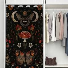 Local Warehouse, Curtains -Moth Butterfly Door Curtain For Doorway, Mushroom Moon Phase Boho Flowers Closet Door Cover Curtain For Bedroom Living Room Closet Door, 1 Panel 34" W X 80" L - 蛾蝴蝶_a46 - 查看 3