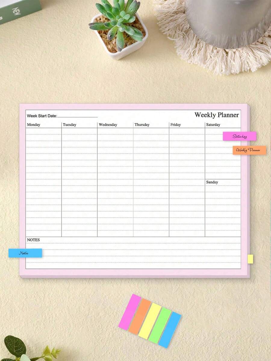 BUBU 1pc Weekly Planner - Daily Planner To Do List Task Checklist Notepad Undated Goals Planning Pad Tear-Off Notepad,Back To School Supplies - Pink - View 1