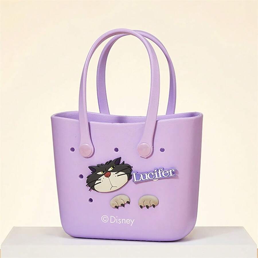 Miniso Disney Lucifer & Stitch & Marie Cat & Lotso Hole Punch Handbag, Fashion Hole Design Large Capacity,Home Outdoor Multi-Scene Storage Bag(1 PC) - Purple - View 1